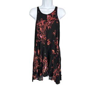 Free People Black Orange Floral Racerback A-Line Mini Dress/Tunic Size XS